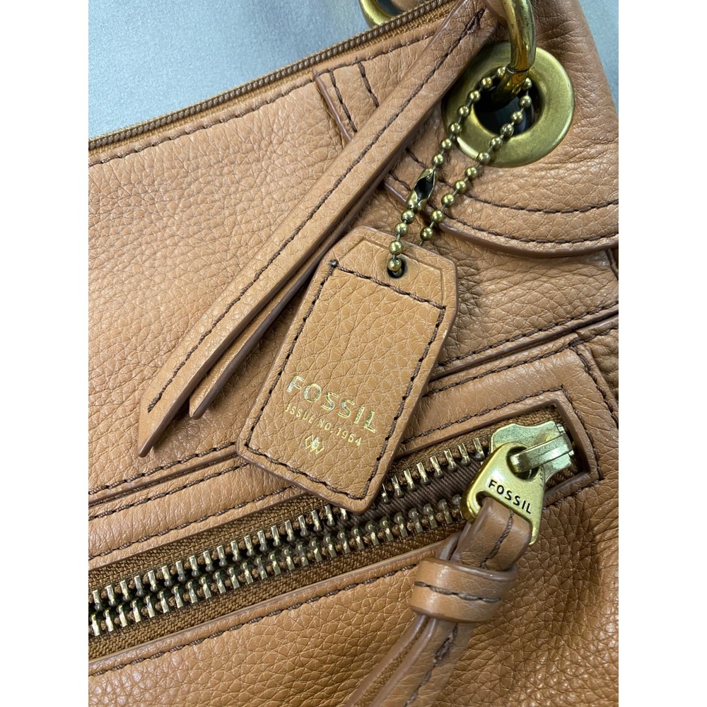 Fossil Brown Genuine Pebbled Leather Crossbody Bag Purse Zip Small Everyday - Picture 2 of 13